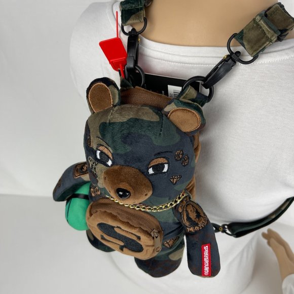 New Sprayground Bearcub Mini Camo Check Money Bear Backpack - Picture 2 of 10